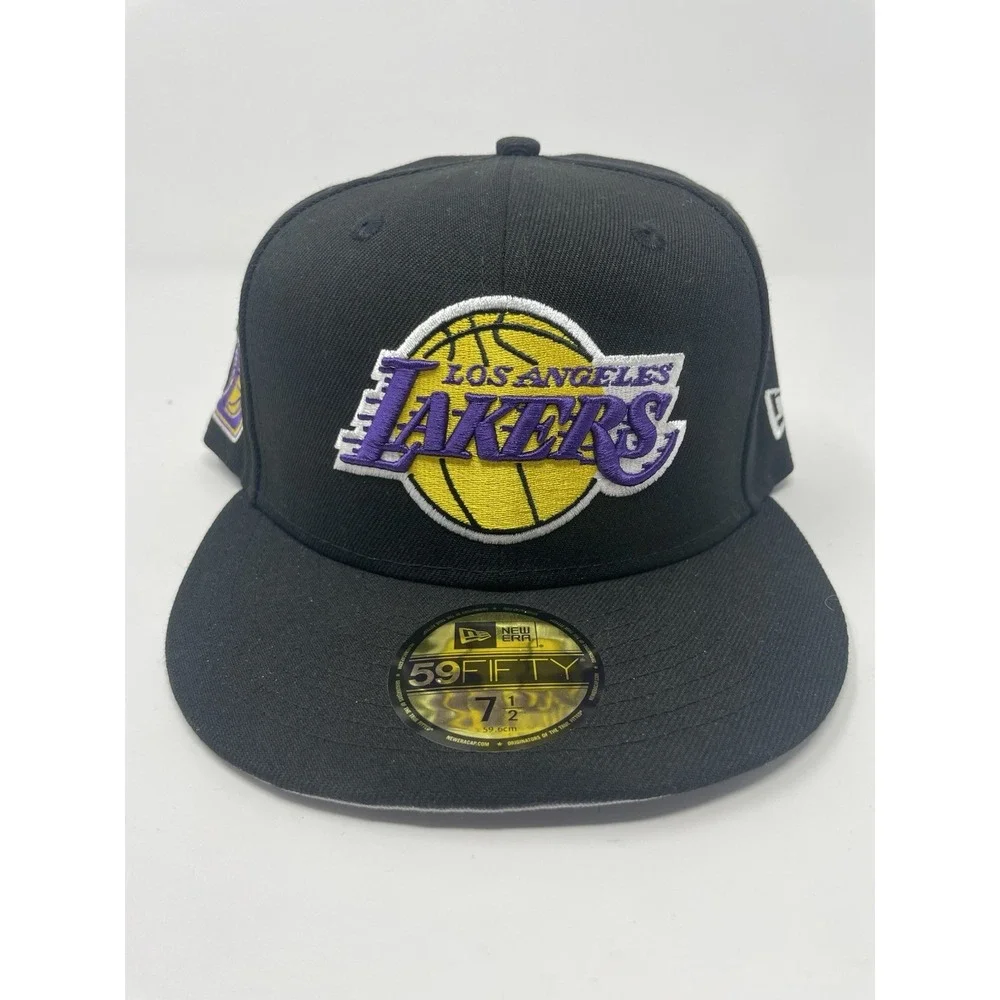 New Era LA Lakers 59Fifty Fitted Hat Black Purple‎ Gold Los Angeles Size 7 1/2